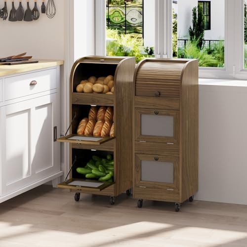 3-Tier Potato & Onion Storage Bin with Wheels,Ventilated Bread