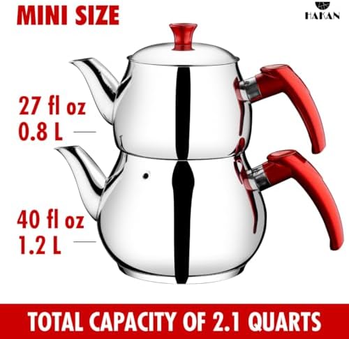 Hakan Stainless Steel 2 L, 67 Oz, Mini Double Bondy Tea Pot Set with
