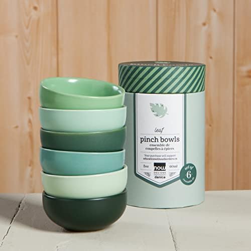 Now Designs Leaf Ceramic Pinch Bowl Set, Mini Bowls for Dipping and