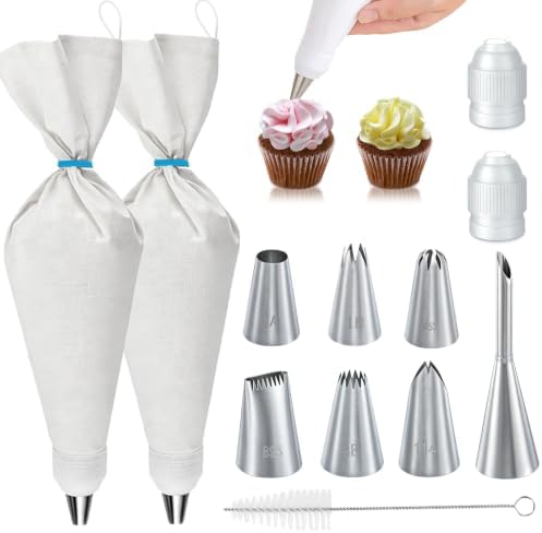 Reusable Piping Bags and Tips Set, 2pcs 16 inch Cotton Pastry Bags and