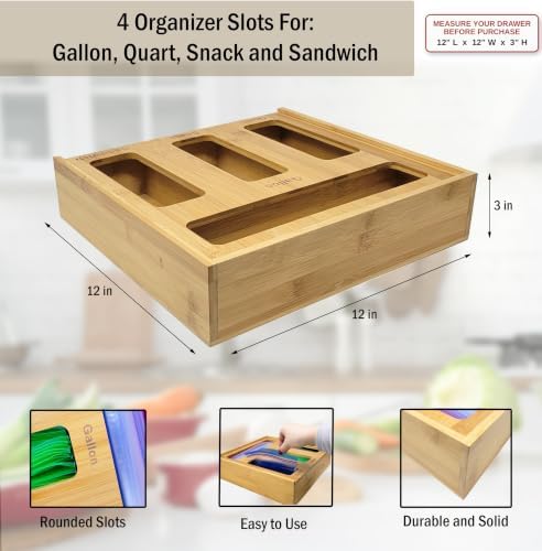 Ziplock Bag Organizer for Drawer – Bamboo Ziploc Bag Holder with