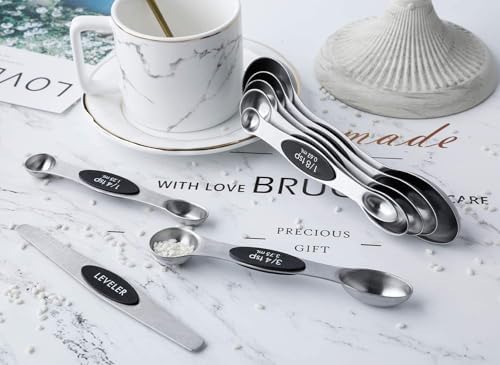 Magnetic Measuring Spoons Set of 8 Stainless Steel Stackable Dual