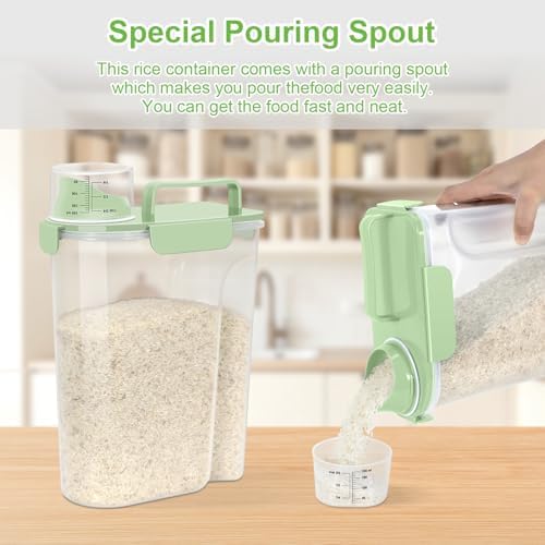 Airtight Rice Container 5-10Lbs, 5Qt Flour Storage Bin BPA-Green