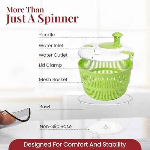 DoubleWave Salad Spinner | Spin & Dry Fruits, Vegetables & Greens Fast | Lettuce Washer with Dual Drain Holes | BPA-Free, Easy to Clean | 5.3 Quart Large Capacity
