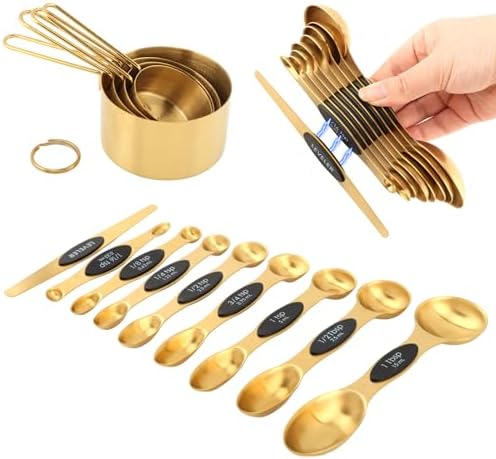 13pcs Gold Stainless Steel Measuring Cups and Spoons Set for Kitchen