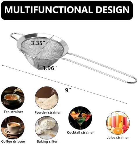 3 Pack Fine Mesh Strainer 304 Stainless Steel Small Sieve Sifter for