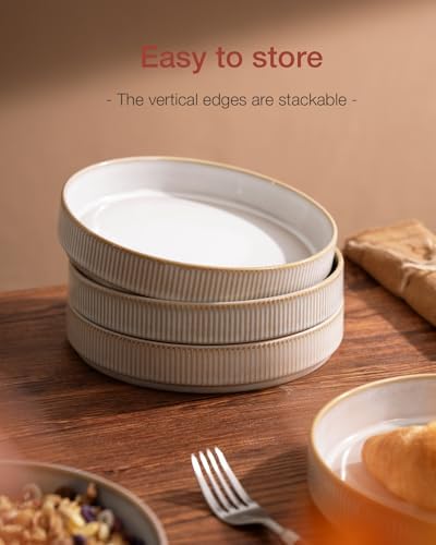 famiware Star 7.5" Pasta Bowls Set of 4, Plate Bowls, Cappuccino White