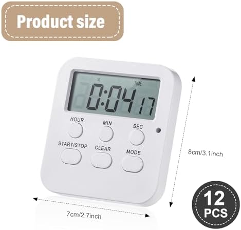 Weewooday 12 Pcs Digital Kitchen Timers, White