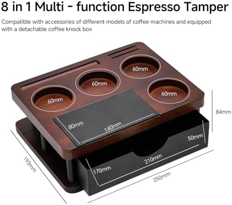 Espresso Tamping Station with Knock Box, 8-in-1 Wooden Coffee