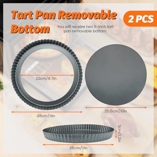 2 Pack Tart Pan 11 Inch with Removable Bottom, Non-Stick Carbon Steel