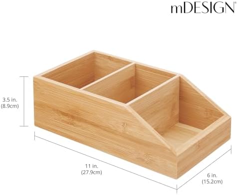 mDesign Bamboo Wood Food Storage Bin with Divided 3 Compartments and