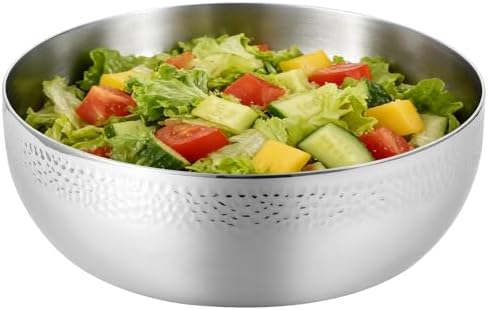 Extra Large Stainless Steel Hammered Salad Bowl - 11 in Large Popcorn