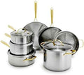 GreenPan Stainless Steel Cookware Set, 11 Piece, Induction Cookware, Dishwasher Safe, Oven Safe to 600F, Large 8QT Stock Pot, Sauce, Saute, Frying Pans, Pots & Pans Kitchen Essentials, Gold