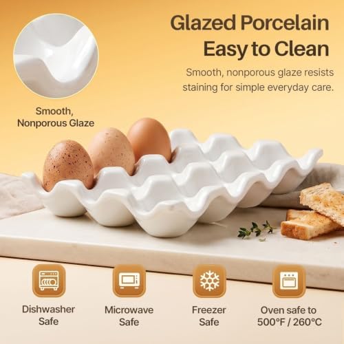 Flexzion Ceramic Egg Holder for Fridge, 12-Cup