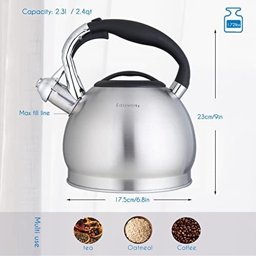 Easyworkz Stainless Steel Whistling Tea Kettle, 2.4 Quart