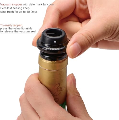Wine Bottle Vacuum Sealer Pump Set with 4 Reusable Stoppers – Manual