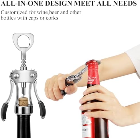 KORCCI Wine Opener, Heavy-Duty Zinc Alloy Wing Corkscrew, Premium Beer