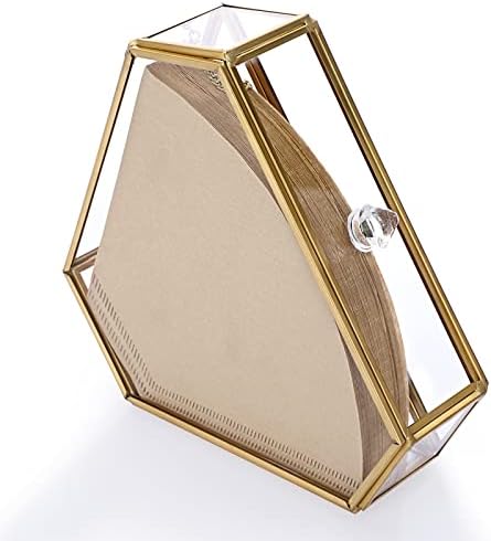 ELLDOO Gold Glass Coffee Filter Holder Coffee Paper Storage Container