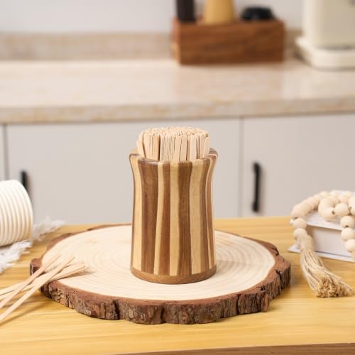 Wood Coffee Stirrers Holder Set with 100 Disposable Stir Sticks