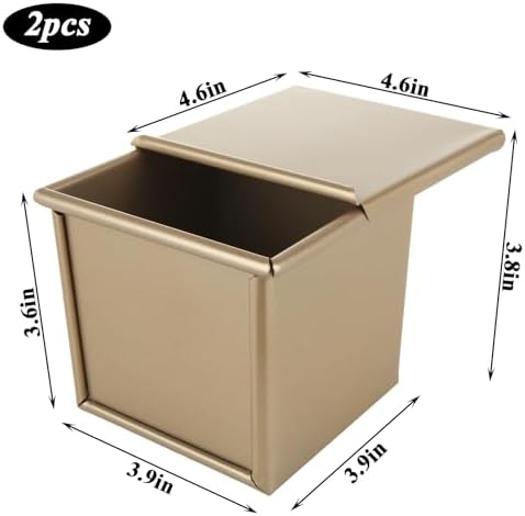 CertBuy 2 Pack Mini Pullman Loaf Pan with Lid, 0.55Lb Dough Capacity
