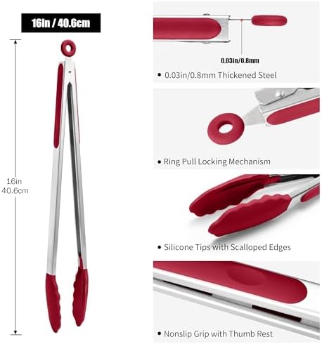Doosu Kitchen Food Tong, 16 Inch, Red