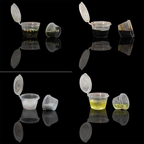MIUPOO Plastic Souffle Cups,Disposable Clear Leak Proof Sauce Cup With