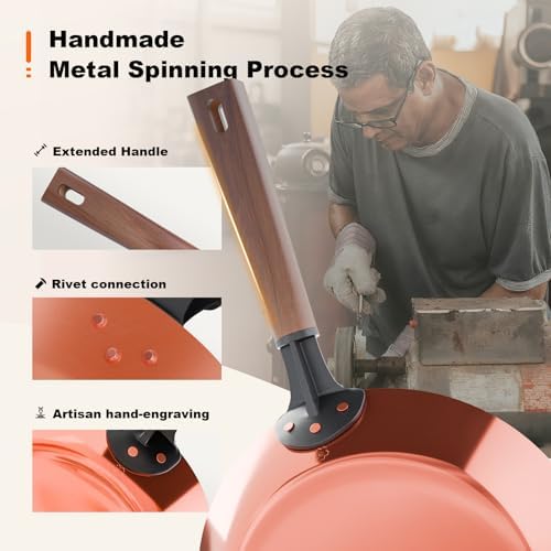11.2-Inch Handmade Pure Copper Frying Pan - Premium Red Copper