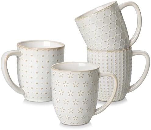 MALACASA Coffee Mugs Set of 4, 16 oz Large White Ceramic Coffee Mug