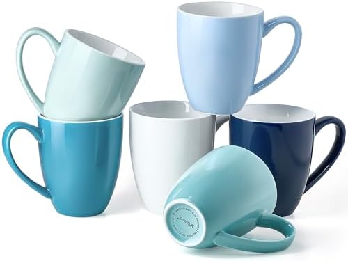 Porcelain Coffee Mugs Set of 6, 13 Ounce Coffee Cups with Handle