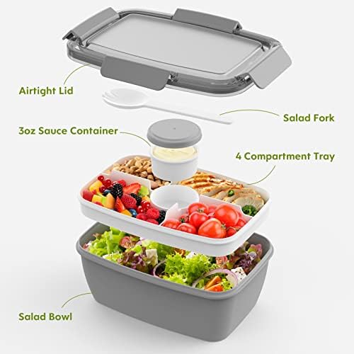 Cherrysea 2Pack Salad Lunch Container, 68oz Salad Bowls with 4