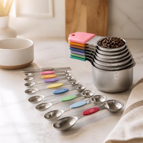 16Pcs 304 Stainless Steel Measuring Cups Spoons Set Color Silicone