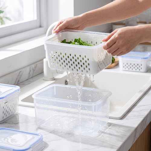 3 Pack Fruit Storage Containers for Fridge with Lids
