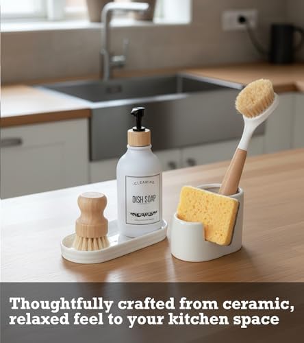 Ceramic Sponge and Brush Holder Set, White