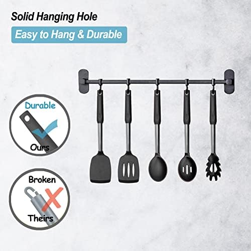 Silicone Spatula and Cooking Spoon Set, 5-Pack, Black