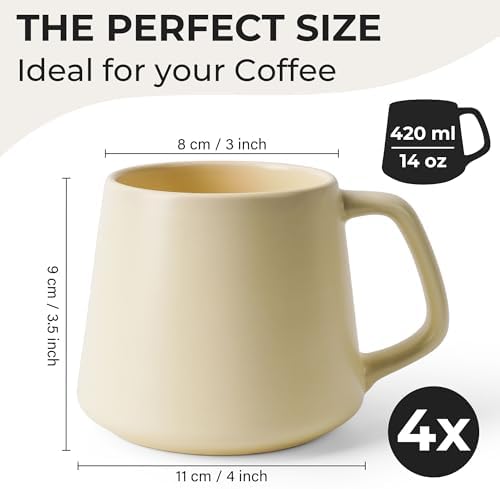 MIAMIO - Coffee Mugs Set of 4, Ceramic (14oz) - Luxe (Beige Pastel)
