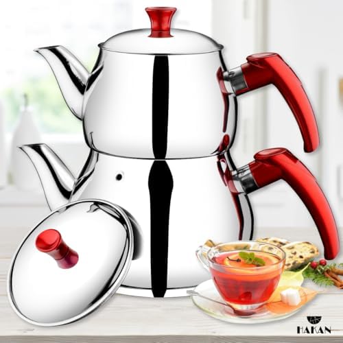 Hakan Stainless Steel 2 L, 67 Oz, Mini Double Bondy Tea Pot Set with