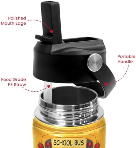 School Bus Water Bottle - Kids Water Bottle with Straw Lid - 12 Oz