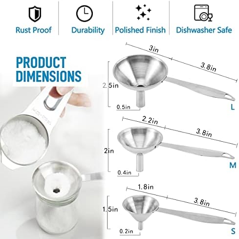 Small Funnels for Filling Bottles, 3 Pcs Stainless Steel Kitchen