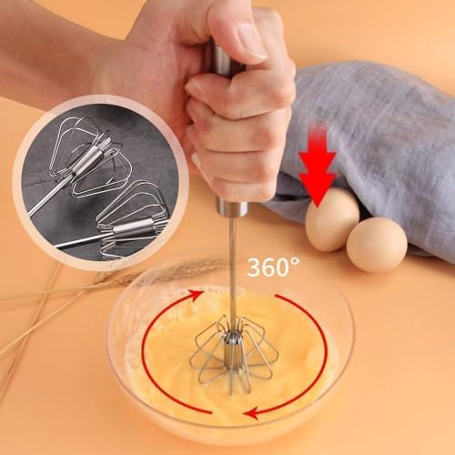 Stainless Steel Egg Whisk, Semi Automatic Hand Push Rotary Blender