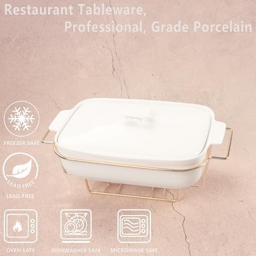 1.9 Quart Ceramic Casserole Dish with Lids, White