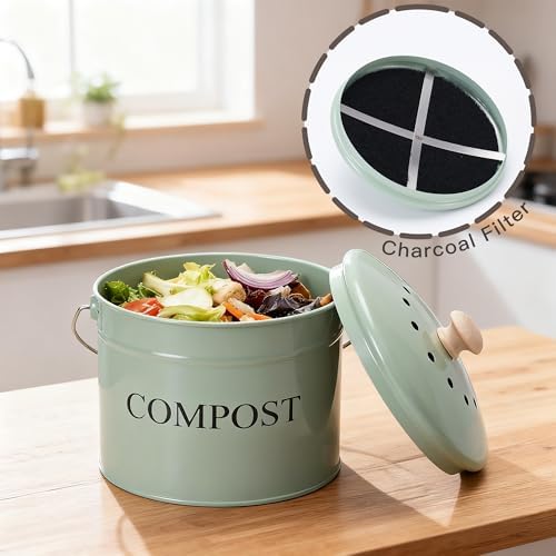 Compost Bin for Kitchen Counter, 1 Gallon, Green