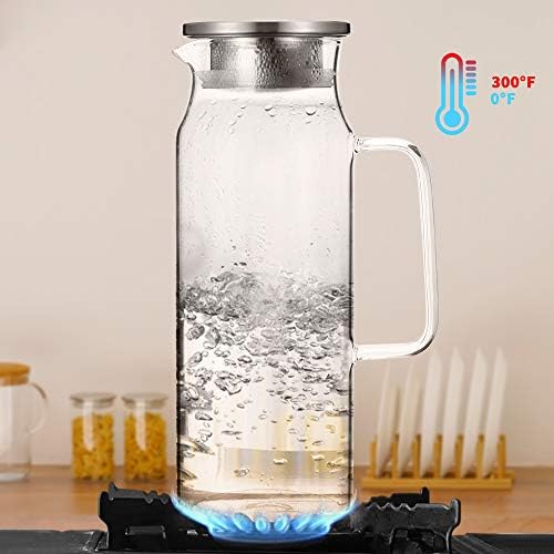 BOTTLE BOTTLE Glass Pitcher with Lid and Handle 50 oz/1500ml
