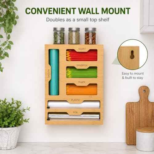 Bamboo 6-in-1 Foil and Plastic Wrap Organizer for Kitchen Drawers