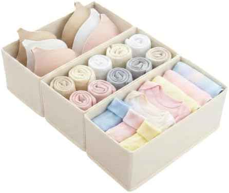 Small Foldable Fabric Drawer Organizer 3 Pack Beige - 11“ Breathable