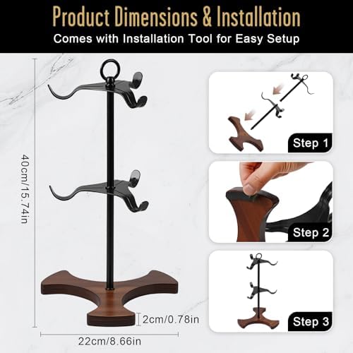 Coffee Mug Tree,Solid Wood Base Y Shape 6 Iron Hooks