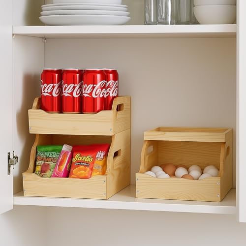 Wood Potato Onion Storage Bin, Stackable Pantry Organizer, Open Front