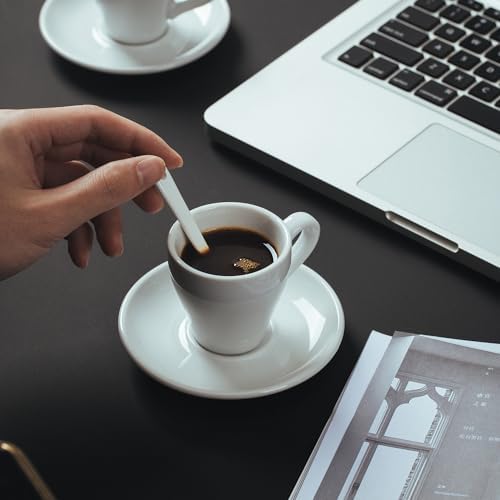 Espresso Cups Set of 6, 2.8 oz White Espresso Cups and Saucers