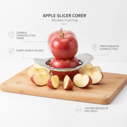 Apple Slicer Corer, Stainless Steel Fruit Cutter for Uniform Wedges