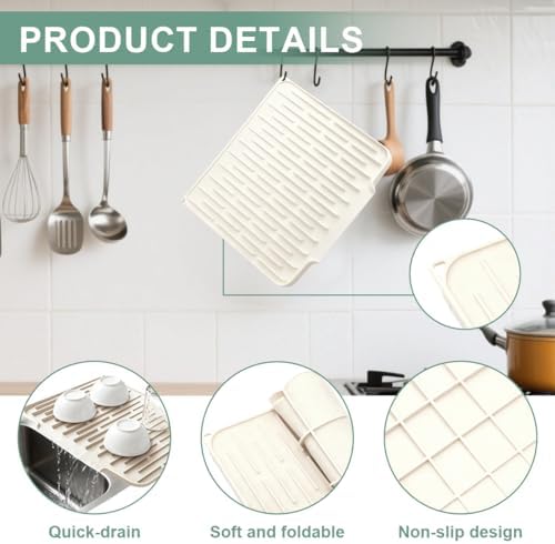 Silicone Kitchen Countertop Dish Drying Mat with Water Collection Tray