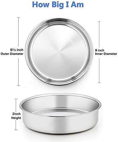 E-far 8 Inch Cake Pan Set of 4, Stainless Steel Round Layer Cake